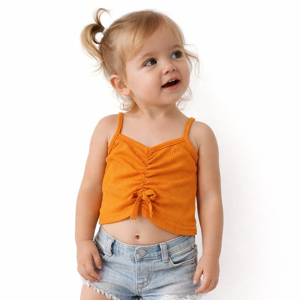 SHEIN Toddler Ribbed Ruched Crop Tank Top Orange | Size 2T–3T